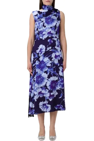 Erdem Femme, Robes, Bleu, Taille: 40 FR Robe Midi en Soie Bleue à Fleurs