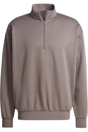 adidas Homme, Sweatshirts et sweats à capuche, Brun, Taille: M Pull à Demi-Zip Sportif