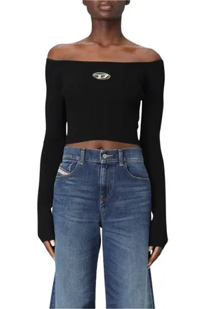 Diesel Femme, Tops, Noir, Taille: 40 FR Pull en Tricot Côtelé Épaules Dénudées