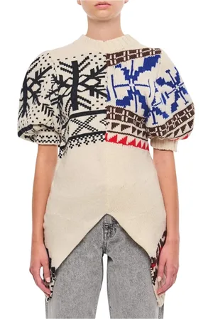 SACAI Femme, Pulls, Blanc, Taille: 42 FR Haut Tricot à Manches Bouffantes Blanc
