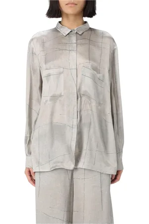 Giorgio Armani Femme, Blouses et Chemises, Gris, Taille: 36 FR Élégante Chemisier en Soie à Imprimé Géométrique