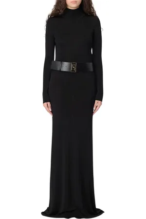 Elisabetta Franchi Femme, Robes, Noir, Taille: 40 FR Robe Longue Noire en Tricot Côtelé
