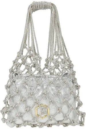 Hibourama Femme, Sacs, Gris, Taille: ONE Size Sac à Main en Maille de Cristal avec Pochette