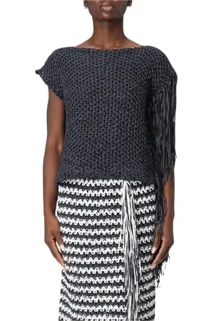 LIVIANA CONTI Femme, Pulls, Noir, Taille: 42 FR Pull Blanc à Franges Tricoté