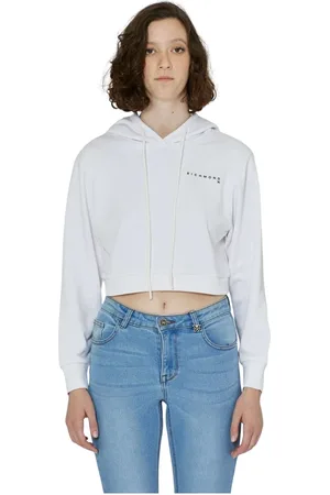 John Richmond Femme, Sweatshirts et sweats à capuche, Blanc, Taille: 36 FR Sweat à capuche court avec logo