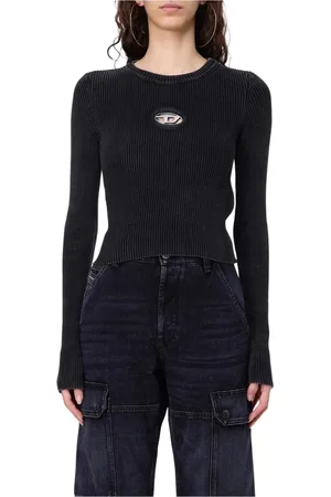 Diesel Femme, Pulls, Noir, Taille: 38 FR Pull en Tricot Côtelé avec Détail Découpé