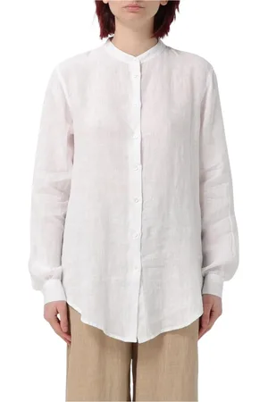 FAY Femme, Blouses et Chemises, Blanc, Taille: 38 FR Chemise en lin blanc col mandarin