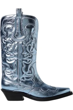 Ganni Femme, Chaussures, Bleu, Taille: 37 EU Bottes Western Cheville Métalliques Bleues