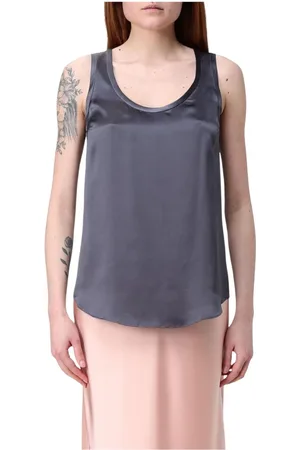 Brunello Cucinelli Femme, Tops, Bleu, Taille: 36 FR Haut Élégant en Mélange de Soie avec Col en V