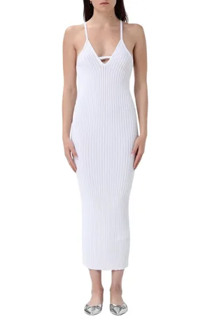 Iceberg Femme, Robes, Blanc, Taille: 42 FR Élégante Robe Midi en Tricot Côtelé