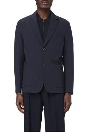 Emporio Armani Homme, Vestes, Bleu, Taille: S Blazer en Coton Bleu Marine avec Poches