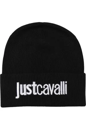 Roberto Cavalli Femme, Accessoires, Noir, Taille: ONE Size Bonnet noir côtelé avec logo