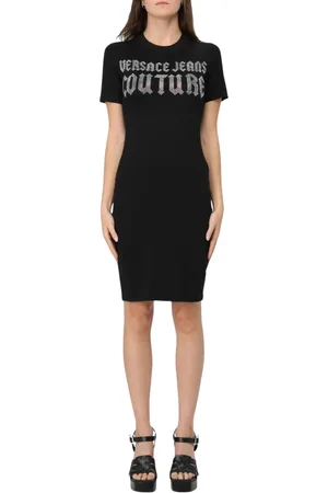 VERSACE Femme, Robes, Noir, Taille: 40 FR Robe Noire avec Logo en Strass
