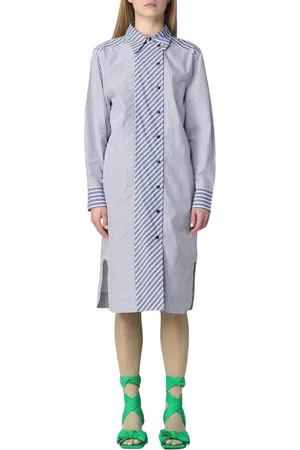 Ganni Femme, Robes, Bleu, Taille: 36 FR Élégante Robe Chemise Midi Rayée
