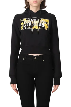 VERSACE Femme, Sweatshirts et sweats à capuche, Noir, Taille: 38 FR Sweat à Capuche Noir avec Cordon de Serrage Pearl
