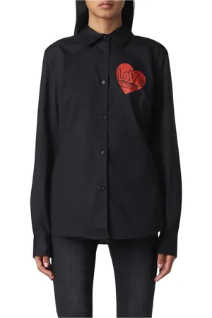 Moschino Femme, Blouses et Chemises, Noir, Taille: 36 FR Chemise Noire Imprimé Cœur Femme