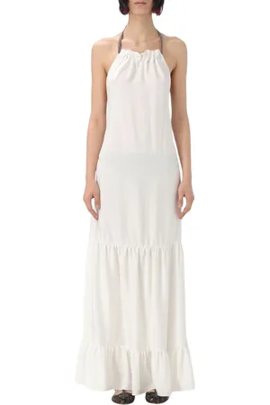 HANITA Femme, Robes, Blanc, Taille: 40 FR Robe Longue à Volants Élégante