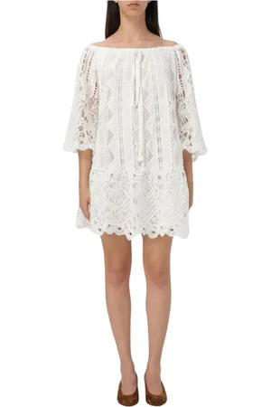 Pinko Femme, Robes, Blanc, Taille: 38 FR Élégante Robe en Dentelle Épaules Dénudées