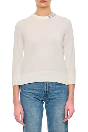 Thom Browne Femme, Pulls, Blanc, Taille: 36 FR Pull en laine mérinos bleu marine