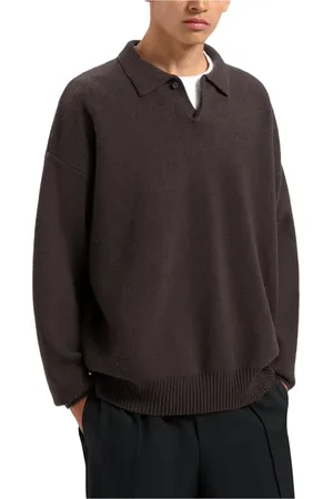 OLAF HUSSEIN Homme, Pulls, Brun, Taille: L Polo Tricoté Oversize Brunette Style Décontracté