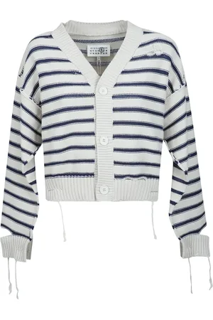 Maison Margiela Femme, Pulls, Multicolore, Taille: 38 FR Cardigan en Coton Rayé avec Design Tricoté