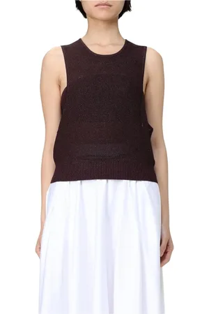 Elisabetta Franchi Femme, Tops, Brun, Taille: 38 FR Pull en Tricot Marron avec Détails Côtelés
