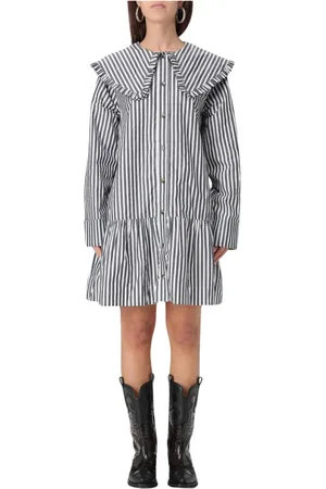 Ganni Femme, Robes, Noir, Taille: 38 FR Robe Mini Rayée Col Claudine