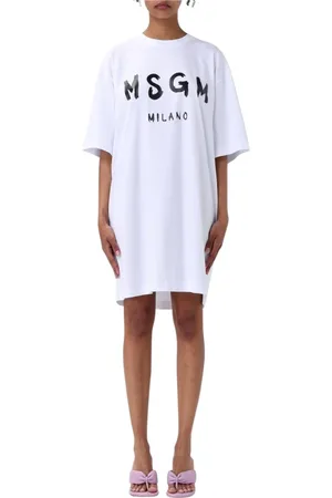 Msgm Femme, Robes, Blanc, Taille: 38 FR Robe Logo T-shirt Femme Blanc