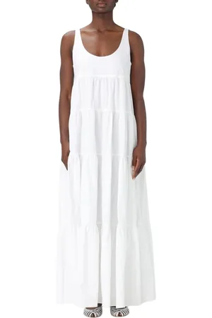 Michael Kors Femme, Robes, Blanc, Taille: 36 FR Robe Midi Blanche Élégante avec Jupe Plissée