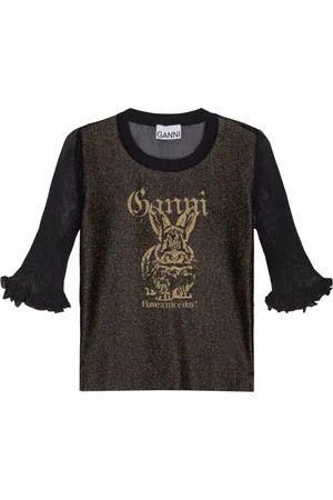 Ganni Femme, Pulls, Noir, Taille: 40 FR Pull noir avec poignets à volants