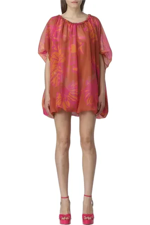 GIANLUCA CAPANNOLO Femme, Robes, Brun, Taille: 38 FR Robe Mini en Soie à Imprimé Tropical