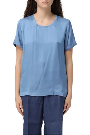 Liu Jo Femme, Blouses et Chemises, Bleu, Taille: 40 FR Chemisier en Soie Bleu Col Rond