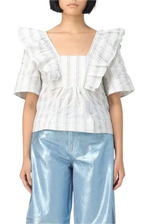Ganni Femme, Blouses et Chemises, Vert, Taille: 38 FR Chemisier à Volants Rayé