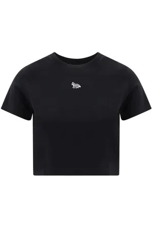 Maison Kitsuné Femme, Tops, Noir, Taille: 40 FR T-shirt en Coton avec Détail Logo