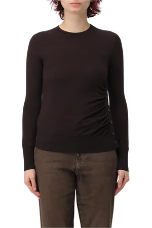 Pinko Femme, Pulls, Brun, Taille: 36 FR Pull en Laine Mérinos Noir avec Détail de Bouton Latéral