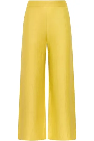 Maliparmi Femme, Pantalons, Jaune, Taille: 42 FR Pantalon jaune en jacquard de lin