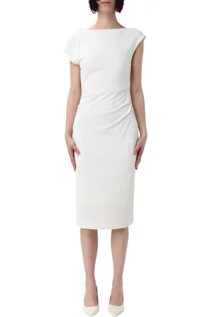 HUGO BOSS Femme, Robes, Blanc, Taille: 40 FR Élégante Robe Midi Blanche Boss