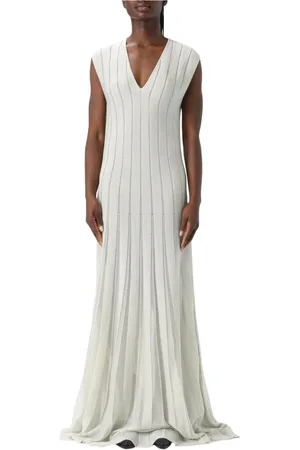 Golden Goose Femme, Robes, Blanc, Taille: 40 FR Robe Longue en Tricot Plissé Blanc