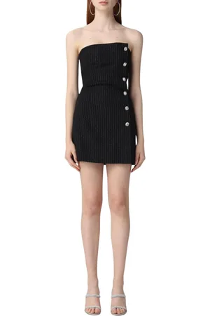 Alessandra Rich Femme, Robes, Noir, Taille: 36 FR Robe Noire à Rayures Boutonnée