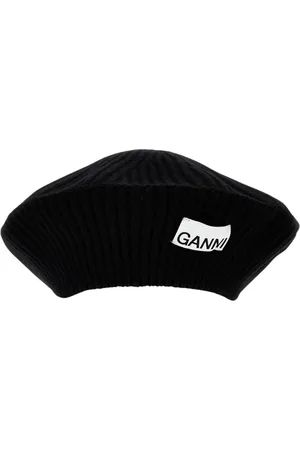 Ganni Femme, Accessoires, Noir, Taille: ONE Size Bonnet en tricot côtelé avec logo
