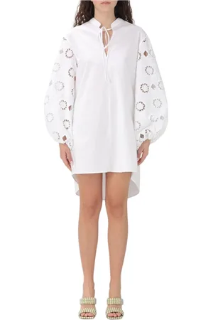 Dondup Femme, Robes, Blanc, Taille: 38 FR Robe Mini Rose à Manches EyeletSleeve