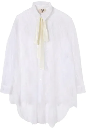 ANIYE BY Femme, Blouses et Chemises, Blanc, Taille: 34 FR Chemisier en Dentelle Noir Manches Longues