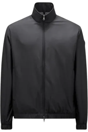 Moncler Homme, Vestes, Noir, Taille: XL Veste Coupe-Vent Noire avec Détails en Cuir