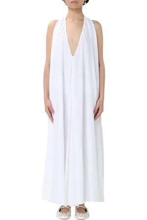 Jacquemus Femme, Robes, Blanc, Taille: 38 FR Robe Midi Bleue avec Détails Drapés Style Élégant