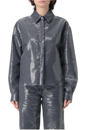 MVP Wardrobe Femme, Blouses et Chemises, Bleu, Taille: 36 FR Chemise en Denim à Paillettes Scintillantes