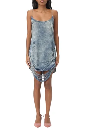 Diesel Femme, Robes, Bleu, Taille: 38 FR Robe en Denim Déchiré avec Boutons