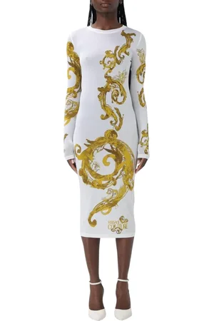 VERSACE Femme, Robes, Blanc, Taille: 38 FR Robe Midi Élégante à Imprimé Baroque