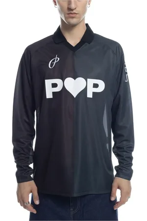Pop Trading Company Homme, Tops, Noir, Taille: S T-shirt Sportif Manches Longues Noir Anthracite