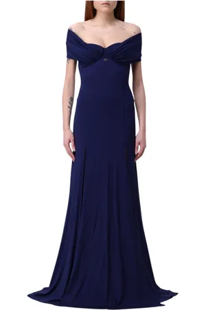 Elisabetta Franchi Femme, Robes, Bleu, Taille: 44 FR Robe Maxi Noire Épaules Dénudées