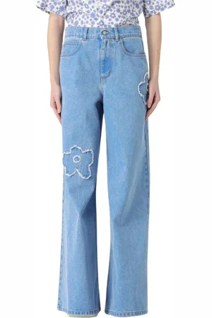 Marni Femme, Jeans, Bleu, Taille: 38 FR Jean à jambe large avec broderie florale